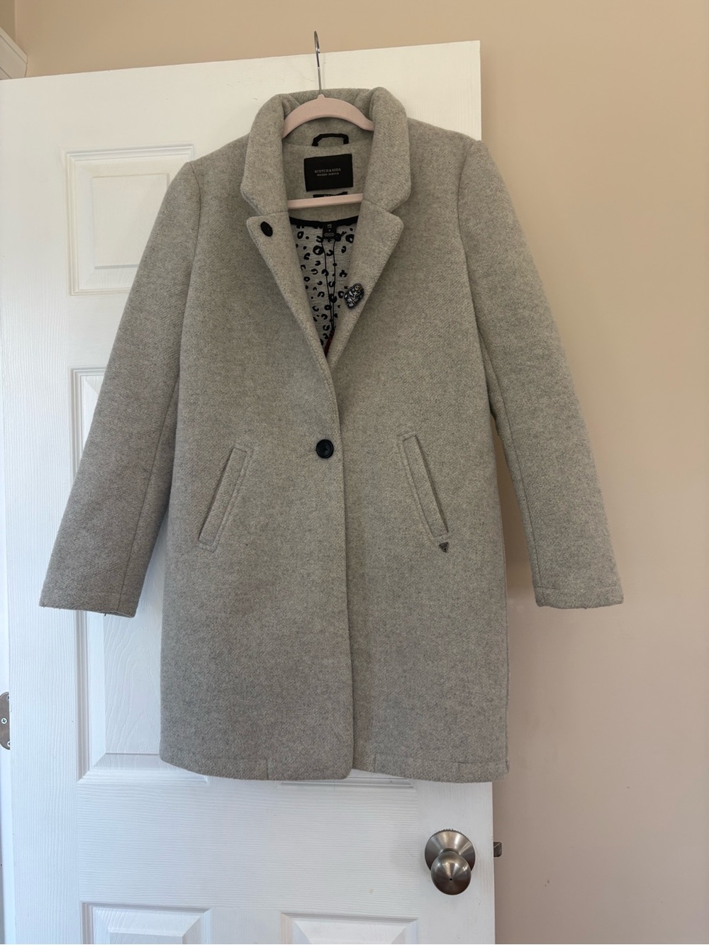 Scotch & Soda Light Gray Wool-Blend Pea Coat